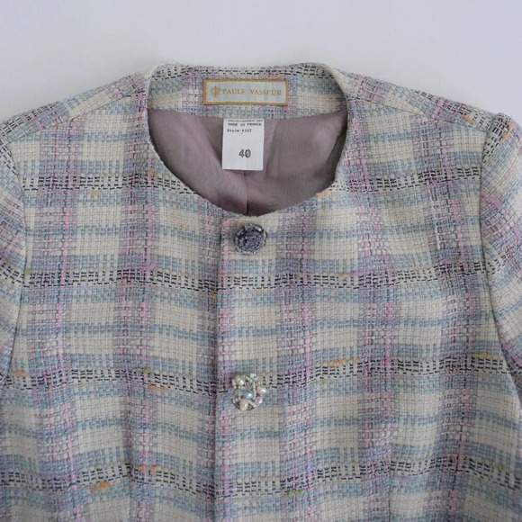 Vintage Paule  Vasseur Pink & Cream Cross Pattern 63% Wool Blazer 40 - Picture 11 of 12